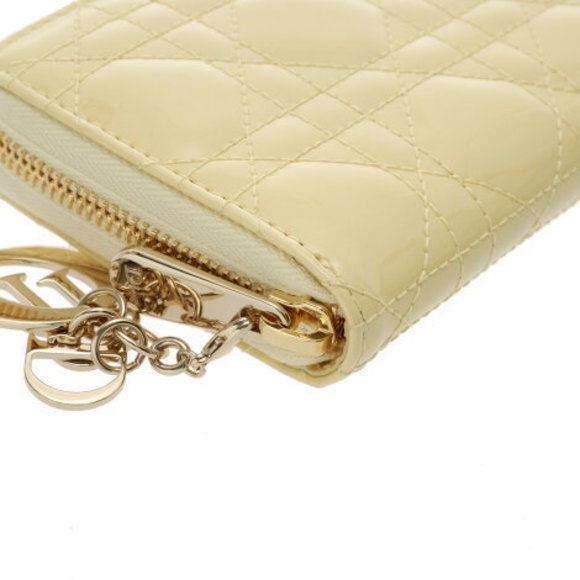 CHRISTIAN DIOR Lady Voyageur Pale Yellow Patent Calf Long Wallet - Picture 4 of 12